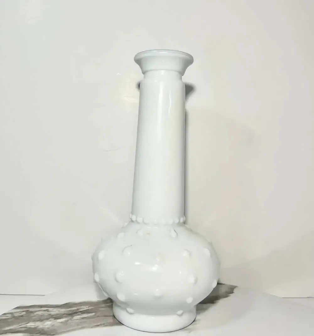 Vintage  E.O. Brody White Milk Glass Hobnail Bud Vase 8